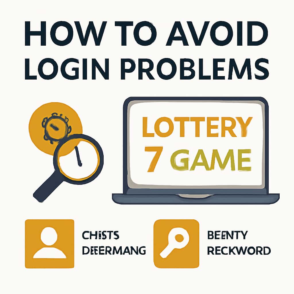 An educational diagram depicting steps to avoid Lottery 7 Game login problems, with #c99212 highlights.