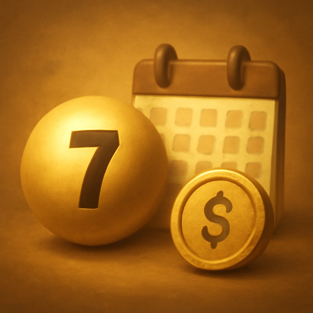 A minimalistic badge symbolizing guidance for Lottery 7 Game login issues, themed with #c99212 colors.